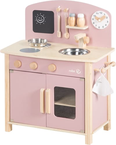 roba Speelkeuken Mauve/Roze - Speelgoedkeukenblok - 2 Kookplaten, Spoelbak, Kraan & Accessoires
