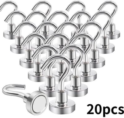 Magneethaken neodymium - set van 20 - draagkracht tot 10 kg - 16 mm - vernikkeld staal - zilver