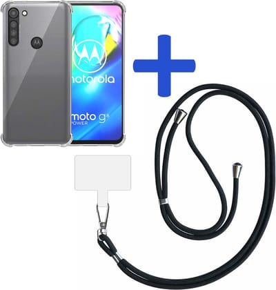 Telefoonhoesje Geschikt voor Motorola Moto G8 Power Transparant ShockProof met Afneembaar Universeel Telefoonkoord - Cover Case Siliconen ShockProof with Lanyard - Smartphonica geschikt voor Motorola Moto G8 Power