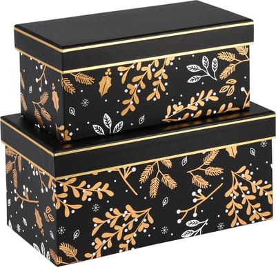 Dekoratief | Set 2 dozen rechthoek 'Golden Twigs', zwart/goud, 24x12x12cm | A235587
