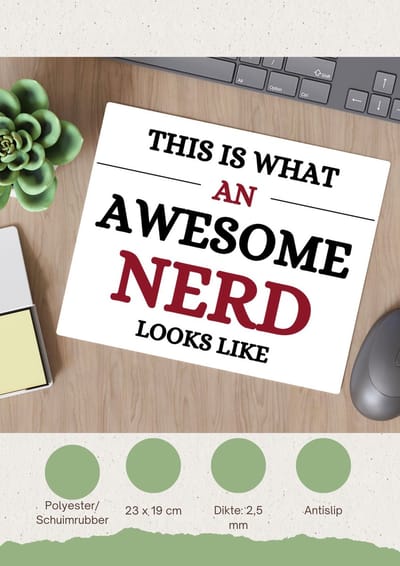 Akyol - an awesome nerd Muismat - Nerd - echte nerds - school - verjaardagscadeau - kado - gift - 23 bij 19 cm