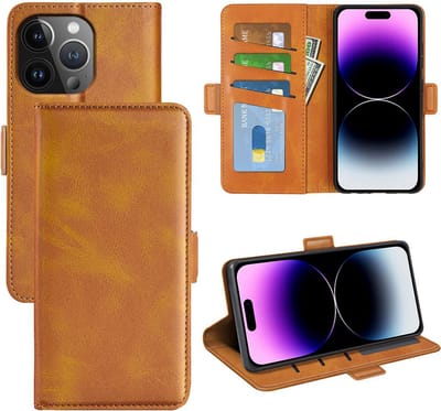 MobyDefend Hoesje - Geschikt voor iPhone 15 Pro Max - Luxe Wallet Book Case (Sluiting Zijkant) - Lichtbruin