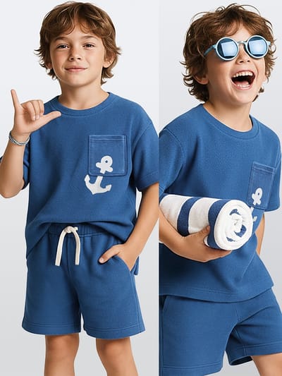 Denokids CFF-26Y1-053 Blauwe Jongens Badstof Tweedelige Set 140