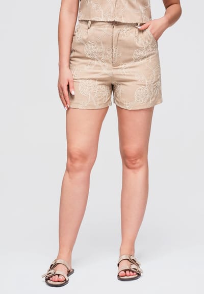 OMBRE Korte Broek - Slim Fit - Katoen - Knopen Beige M