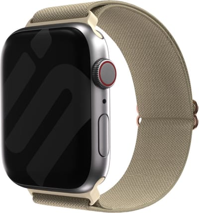 Strap-it Elastisch nylon bandje met klemsluiting - geschikt voor Apple Watch Series 1/2/3/4/5/6/7/8/9/10/11/SE/SE2/SE3 - Rekbaar iWatch bandje in maat: 38 / 40 / 41 / 42mm - sterrenlicht/starlight