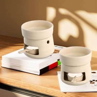Decoratieve Wax Melt Burner van Keramiek met Kleine Kaarslepel - Aroma Diffuser voor Thuis, Feestdagen en Geurige Sfeer