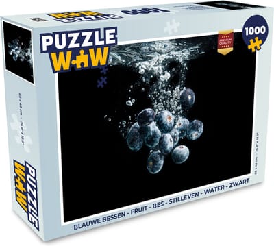 Puzzel Blauwe bessen - Fruit - bes - Stilleven - Water - Zwart - Legpuzzel - Puzzel 1000 stukjes volwassenen