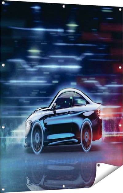 Gards Tuinposter Zwarte Sportwagen Auto - 90x120 cm - Tuindoek - Tuindecoratie - Wanddecoratie buiten - Tuinschilderij
