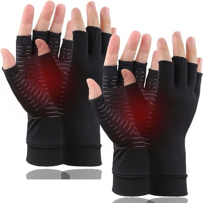 TOVBMUP Artritishandschoenen - Vingerloze compressiehandschoenen voor mannen en vrouwen - Geschikt voor pijnverlichting en genezing van artritis in handen, carpale tunnels, typen en dagelijks werk - Zwart - Maat M