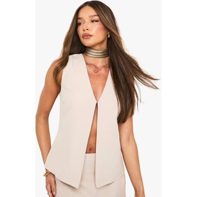 boohoo Dames Clasp Front Sleeveless Top | Ecru | Maat: 6