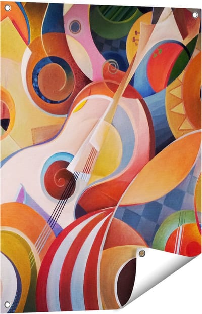 Gards Tuinposter Kleurrijke Gitaar Achtergrond - Abstract - 60x80 cm - Tuindoek - Tuindecoratie - Wanddecoratie buiten - Tuinschilderij
