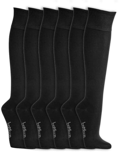 Kniekousen met brede tailleband | Bamboe sokken | Kleur: Zwart | Maat: Diverse maten | 6 paar