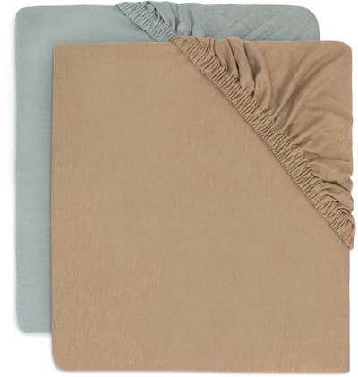 Jollein Baby - Hoeslaken Jersey 60x120cm - Ledikant Babybed - Zacht Katoen - 2 Stuks - Sea Green/Biscuit