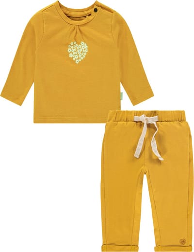 Noppies - Kledingset - 2delig - Broek okergeel - Shirt okergeel met hart - Maat 50