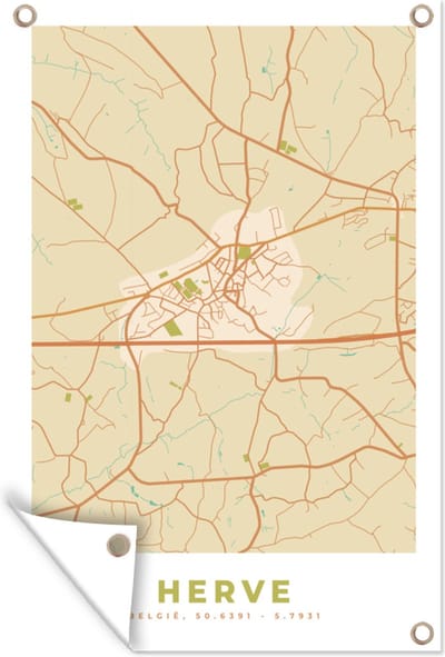 Muurdecoratie Stadskaart - Plattegrond - Kaart - Vintage - Herve - 120x180 cm - Tuinposter - Tuindoek
