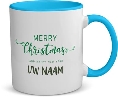 Akyol - kerst merry christmas and happy new year met eigen naam koffiemok - theemok - blauw - Kerstmis - kerst beker - winter - kerst - christmas - kerst cadeau - 350 ML inhoud