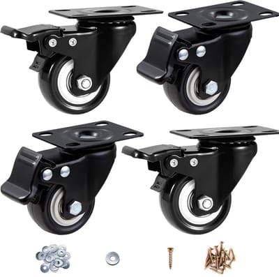 Zwenkwielen 50 mm met rem - 4 stuks, belastbaar tot 300 kg - stille PU-wielen voor zware lasten