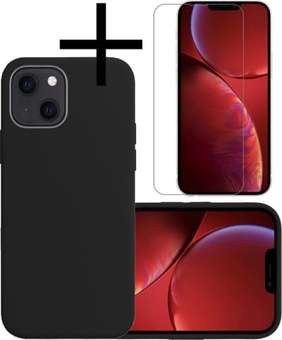 Hoesje - Met Screenprotector - Geschikt voor Apple iPhone 13 Mini - Sterk & Shockproof - Back Cover - Siliconen Case - Telefoon Hoes - Zwart
