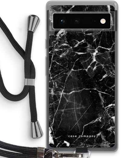 Case Company® - Hoesje met koord geschikt voor Google Pixel 6 hoesje met Koord - Zwart Marmer - Telefoonhoesje met Zwart Koord - Bescherming aan alle Kanten en Over de Schermrand