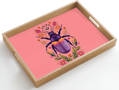 Dienblad hout 50x35 cm - Schootdienblad - Paars - Kever - Stipjes - Bloemen - Borrelplank rechthoek - Plateau dienbladen