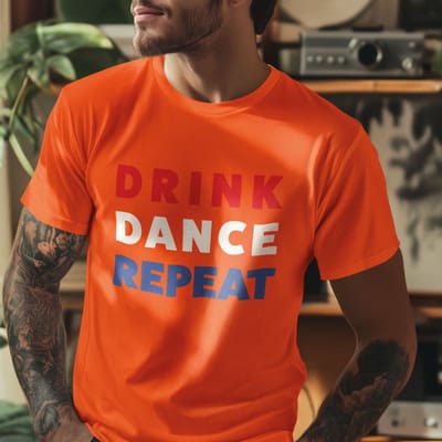 Oranje Koningsdag T-Shirt Drink, Dance, Repeat XS