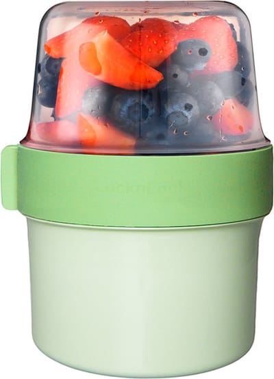 Lock&Lock Yoghurtbeker - Yoghurt beker to go - Muesli beker to go - Lekvrij - BPA vrij - PFAS vrij - 360 ml + 310 ml - Overnight oats potjes - Kwark beker - Snackbox - Snackdoosje - Groen