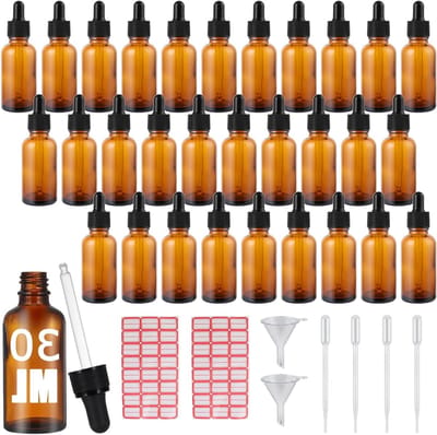 Bruine Glazen Fles 30 ml met Dopper, Set van Glazen Flessen voor Apothekers, Perfect voor Olie en Essences