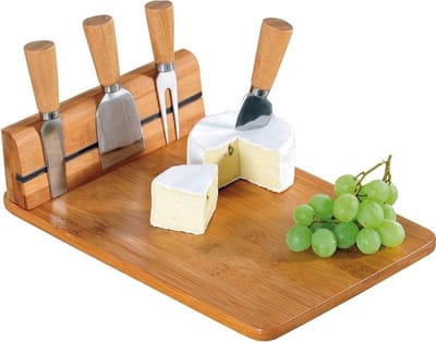 Decopatent FSC® Magnetische Houten Bamboe Kaasplank - 5-delige kaasplank set - 30 x 20 x 8 CM. - incl. 4 messen