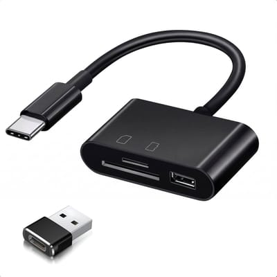 Nereb USB-C/USB Kaartlezer – microSD/SD/TF Card Reader – Adapter - Zwart - Inclusief USB A adapter