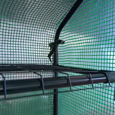 Wishdor Kweekkas Met Plantenrek - Oprolbare Deur Met Ritssluiting - Waterdichte En Uv-Bestendige Pe-Overkapping - Stalen Frame - Groen