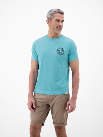 LERROS Casual T-shirt in één kleur van puur katoen met print , Maat: S , Kleur: REEF BLUE , 100% katoen