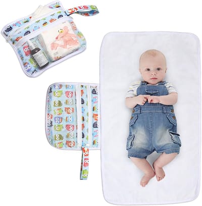 Aankleedmat Baby - Verschoningsmat Luiermat - Onderweg Luiers Verschoont - Met Opbergvakken - 75 cm x 45 cm - Schattige Uil