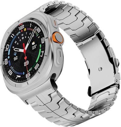 Luxe titanium bandje - geschikt voor Samsung Galaxy Watch Ultra (47mm) / Ultra 2025 (47mm) - stalen rvs schakelband met vlindersluiting - zilver
