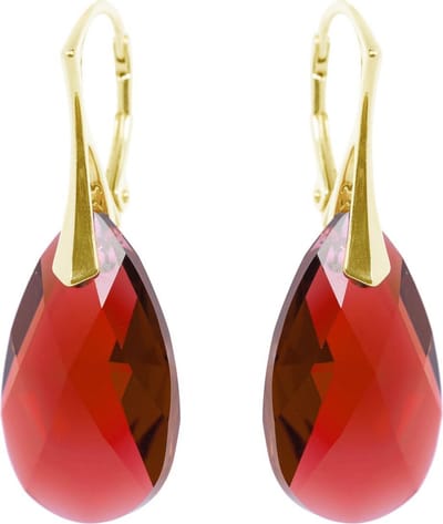 DBD - Goud Vergulde Zilveren Oorbellen - Druppel - Swarovski Kristal Elements - Magma Rood - 22MM - Anti Allergisch
