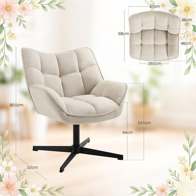 Fauteuil - Draaibare Loungefauteuil - 360 Graden Draaibaar Met Ergonomische Armleuningen - Voor Woonkamer En Slaapkamer - Linnen Beige