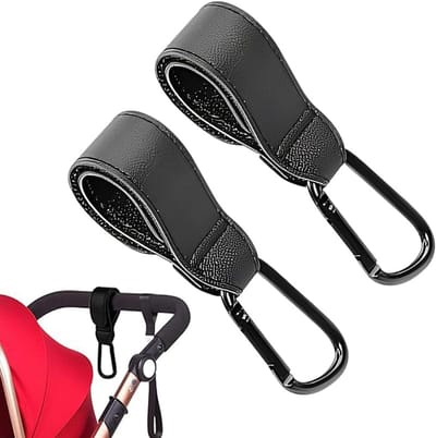 Kinderwagen Haken - Maa Haken - Tassen Dragen - Duurzaam Leer - 2 Stuks - Zwart