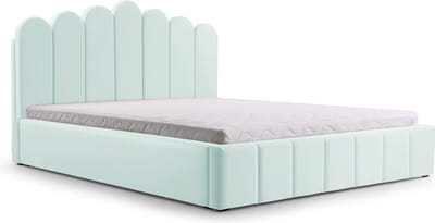 Tweepersoonsbed met fluwelen bekleding, met hoofdeinde, lattenbodem, bed voor volwassenen - BED 03 - 160x200 - Mintgroen (TRINITY 21)