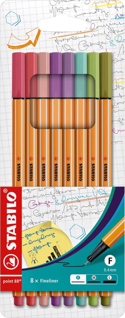 STABILO point 88 - Fineliner 0,4 mm - Nieuwe Kleuren - Etui Met 8 Kleuren