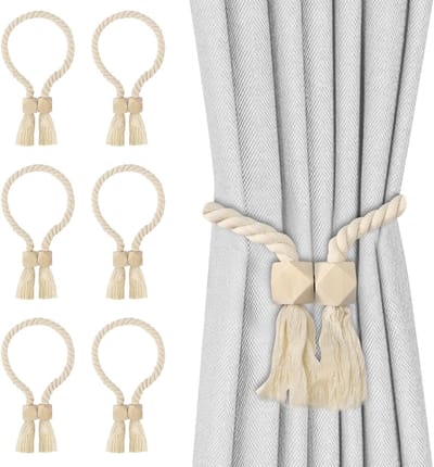 Solidchoice - Set van 6 Magnetische Gordijnhouders van Katoen