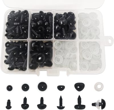 Ogen en veiligheidsneuzen met sluitringen, 6-10 mm, zwart, kunststof, speelgoedogen voor poppenproductie, speelgoed, accessoires, doe-het-zelf