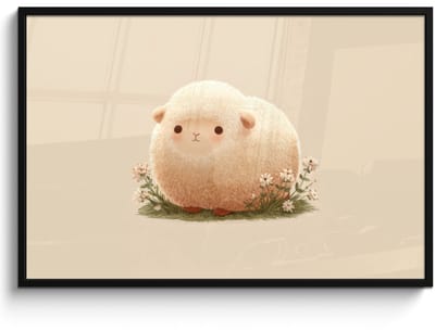Poster in lijst - Fotolijst 120x80 cm - Posters - Schaap - Beige - Bloemen - Posterlijst zwart - Decoratie - Wanddecoratie woonkamer - Muurdecoratie slaapkamer