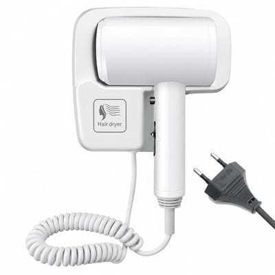 Haardroger - 1200 W - koude en warme lucht, 2 standen - wandmontage zonder boren - wit