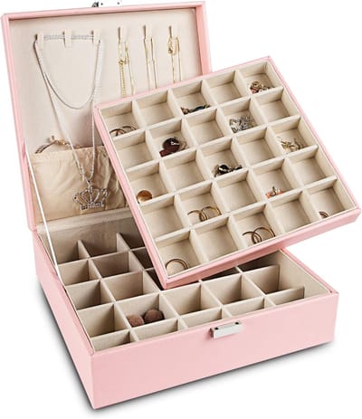 Klassieke Oorbellen Organizer Sieraden Opbergdoos met 50 Slots en 6 Ketting Haken