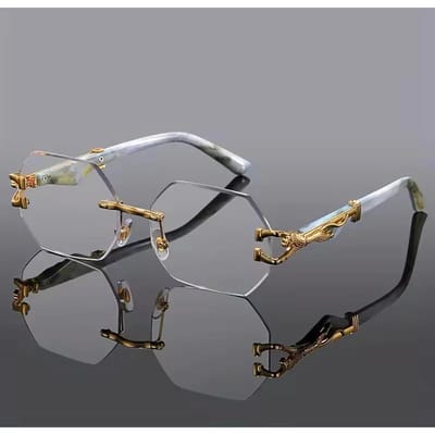 Trendy Unisex Polygoon Randloos Verloop Zonnebril Retro Houtnerf Luipaard Poot Vierkant Rijbril gray