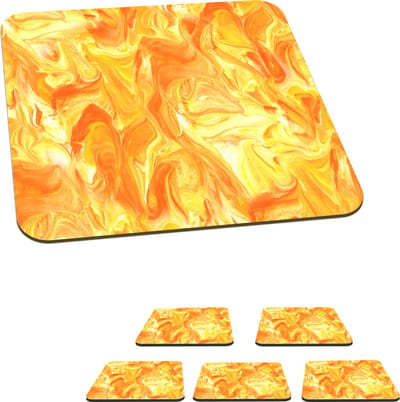 Onderzetters voor glazen - Marmer print - Oranje - Geel - Design - 10x10 cm - Glasonderzetters - 6 stuks