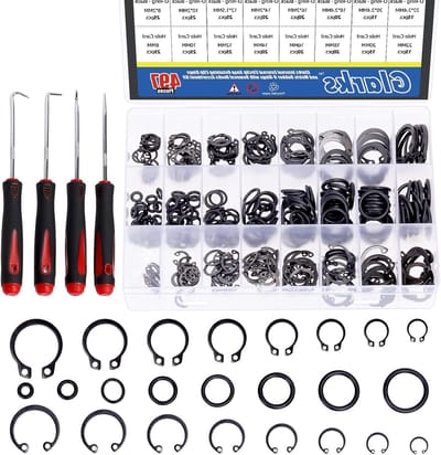 499 Stuks 8 Maten Legering Staal Externe Klemmen en Interne Circlips met Rubber O-Ringen en Precisie Haak en Pick Set, Metriële Maten voor Diverse Toepassingen