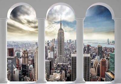 Fotobehang New York City Skyline Pillars Arches | XL - 208cm x 146cm | 130g/m2 Vlies