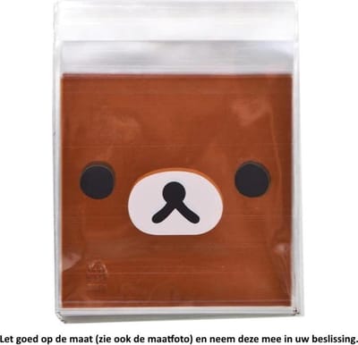 50x Uitdeelzakjes Beer Design Bruin 10 x 10 cm met plakstrip - Cellofaan Plastic Traktatie Kado Zakjes - Snoepzakjes - Koekzakjes - Koekje - Cookie Bags Bear