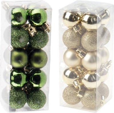 Kleine kunststof kerstversiering 40x stuks set en 3 cm kerstballen in het goud en appelgroen - Voor kleine kerstbomen