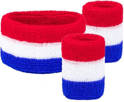 KIMU® Kind Zweetbandjes Set Rood Wit Blauw - Kinder Hoofdband Polsbandjes Holland Nederland Vlag Zweetband Kinderen Festival